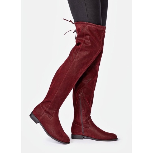 Shoes - Burgundy over the knee flat suede boots